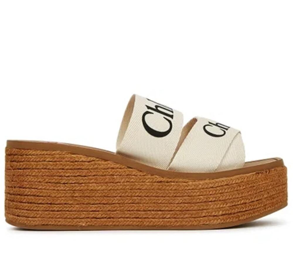 Chloé Slip On Woody Espadrille Platform Wedge Sandals Beige Brown Women's EU 37